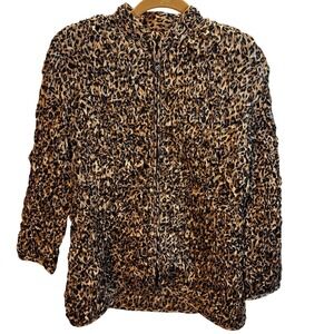 MSK Women's Leopard‎ Print Textured Zip Front Jacket Size L